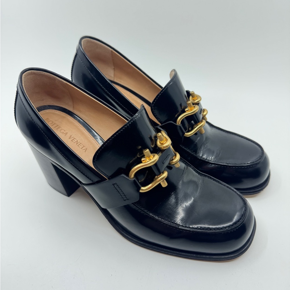 Bottega Veneta Black Calfskin Monsieur Stacked Heel Pumps 39
